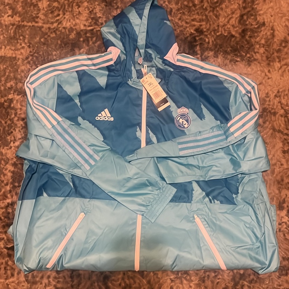 Adidas Blue Raincoat Lightweight Athletic Design
